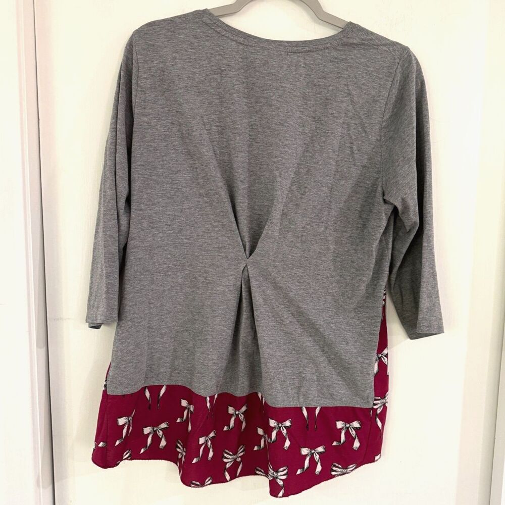 Style & Co Women's 3/4 Sleeve Gray Knit Top Flowy Panel Bottom Cinched Back PL - Picture 3 of 7
